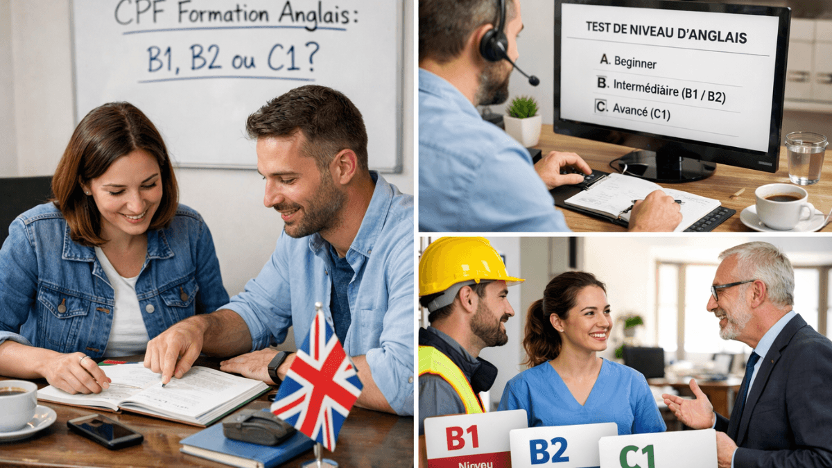 Formation anglais CPF : choisir entre B1, B2 et C1 selon son métier (illustration niveaux CECRL)