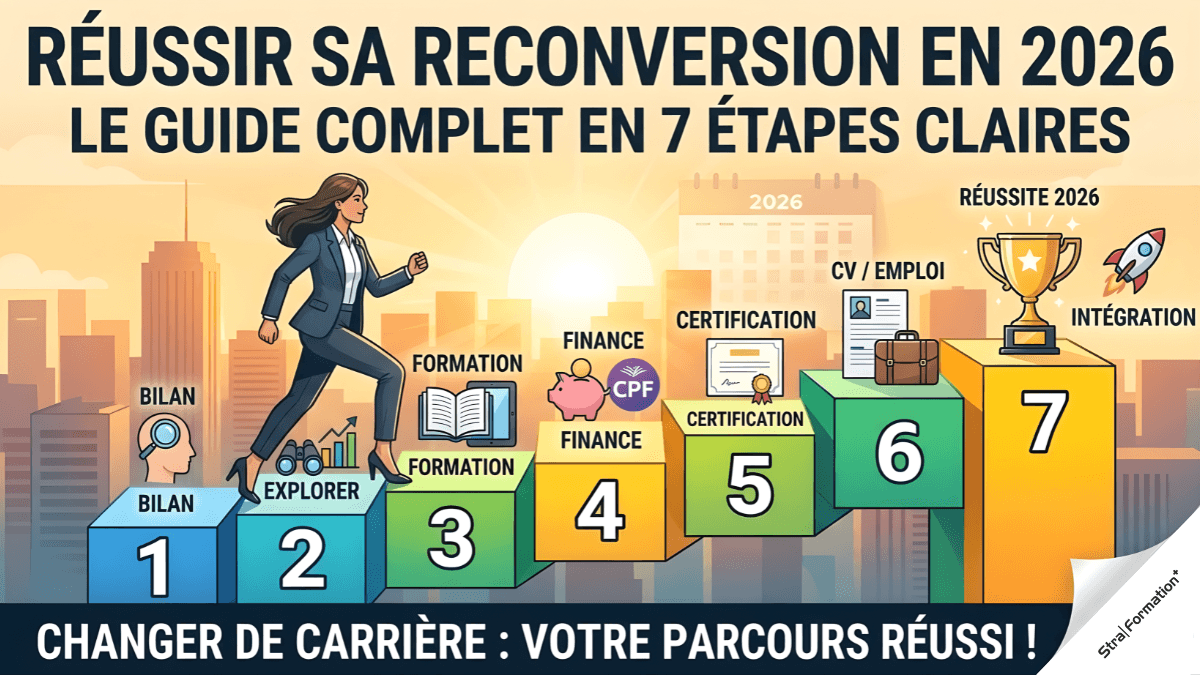 Article – Reconversion professionnelle réussie : le guide complet 2026 (7 étapes) – Présentation Reconversion professionnelle réussie : le guide complet 2026 (7 étapes)